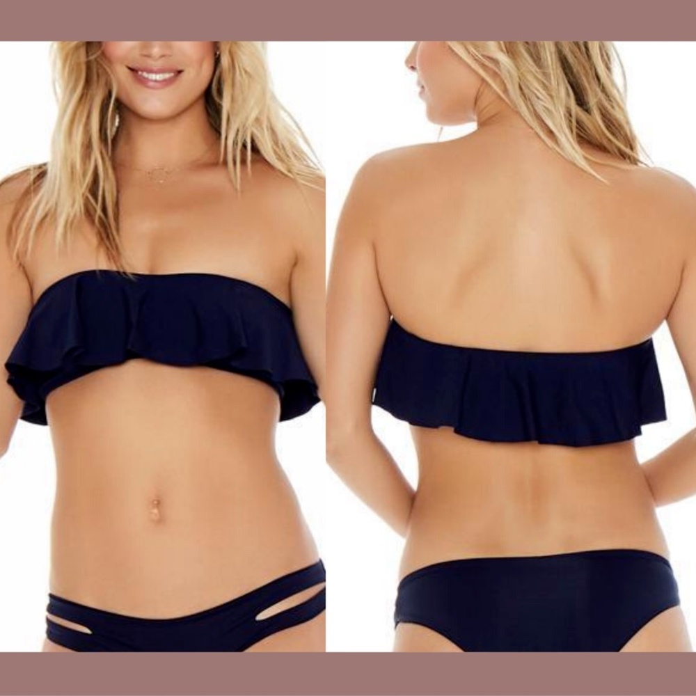 NEW L Space Lynn Ruffle Bikini Top in Midnight Blue‎ [SZ Small ]